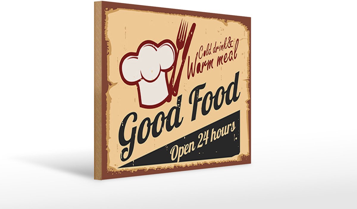 Holzschild Retro 40x30cm Cold drinks and warm meal