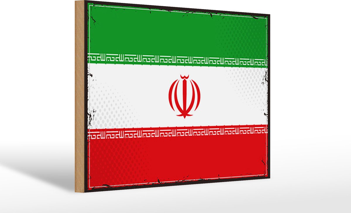 Holzschild Flagge Iran 30x20cm Retro Flag of iran