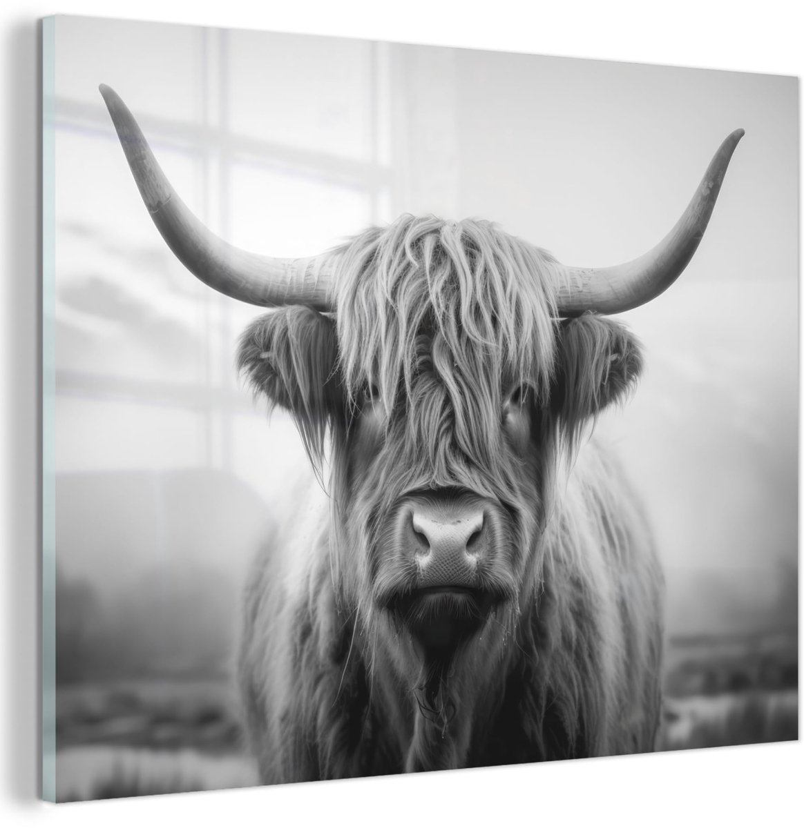 Unyqoos Stijlvolle glasdecoratie met Schotse Hooglander portret voor woonkamer of slaapkamer grijs