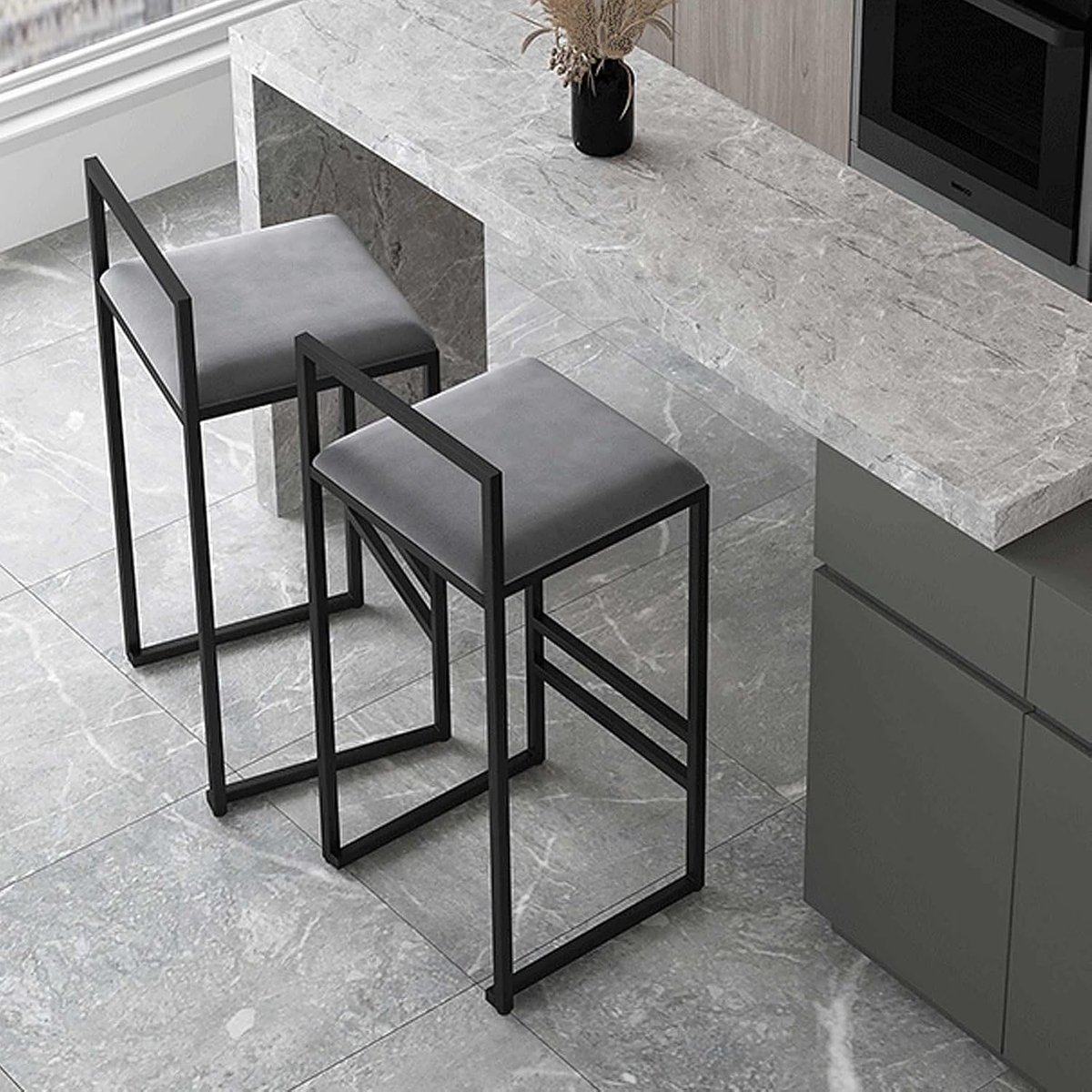 Set van 2 Design Barkrukken met Rugleuning - Medahomestore