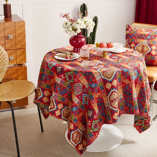 auons Kerst Tafelkleed Rond 152,5 cm, Sneeuwvlok Rood Wasbare Tafelkleden Kerst Decor, Waterdichte Chrismtas Tafelhoes voor Eettafel Vakantie Feest Picknick
