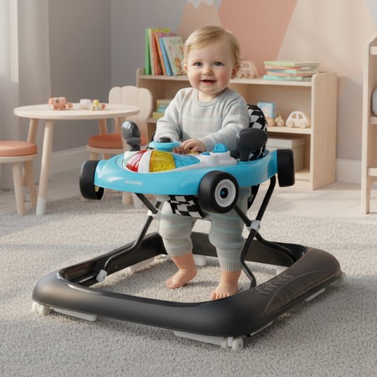 sun baby Loopstoel, baby walker vanaf 6 maanden, verstelbare hoogte, rubberen wielen - Turkoois-Zwart van Merkloos — afbeelding 4