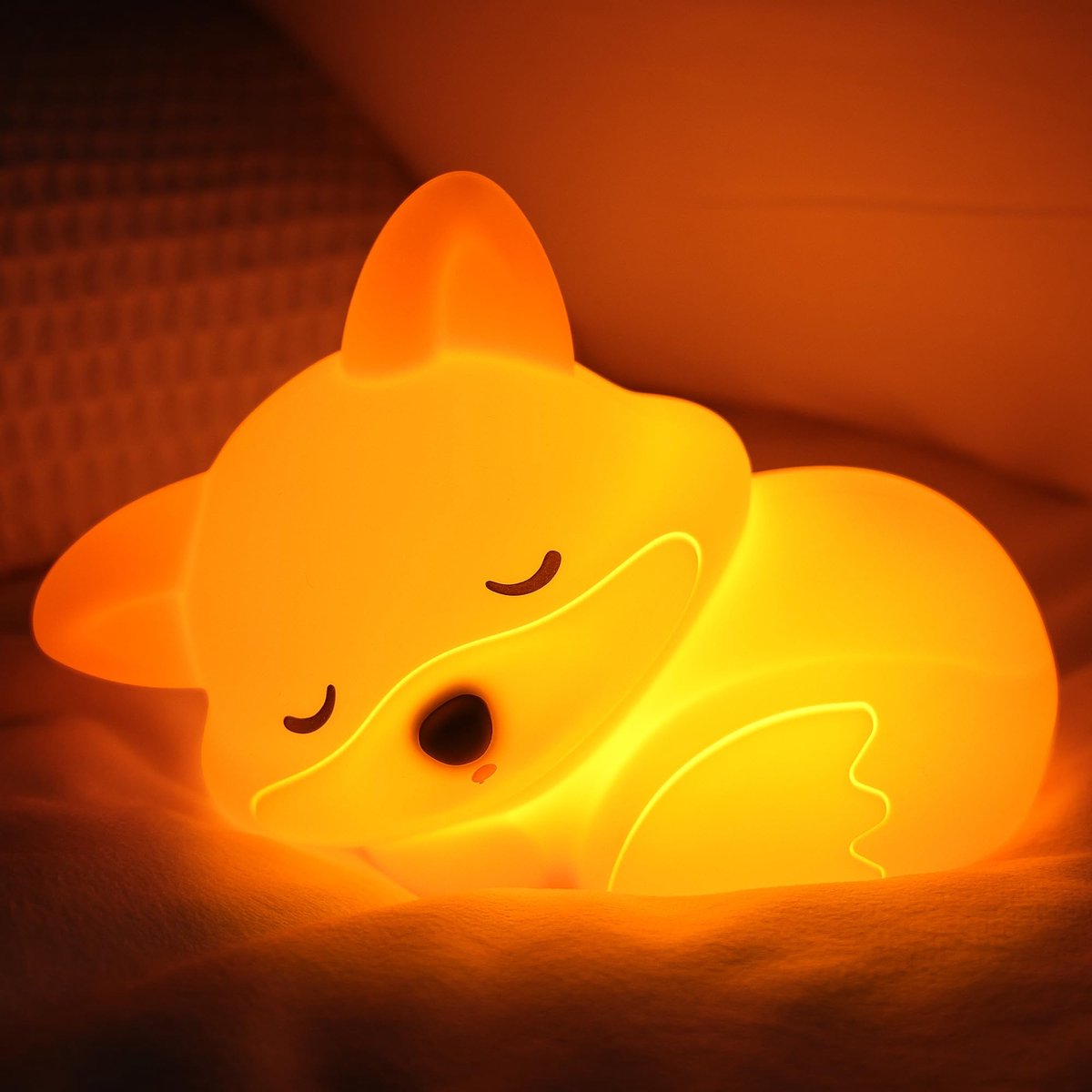 Ynkkvre - Nachtlampje - Kinder nachtlampje - Babykamer Nachtlampje - Nachtlamp - Vos Nachtlamp - Siliconen Nachtlamp - 15 uur draadloos gebruik - 3 standen touch bediening - Automatische 20 minuten timer