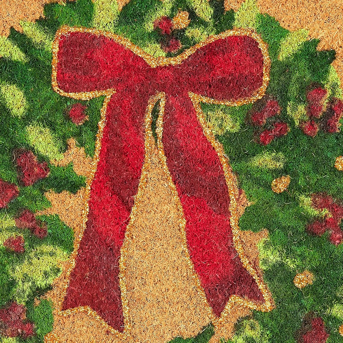 BRUBAKER Kerst Deurmat voor Buiten en Binnen - Kerstkrans met Strik - 45 x 75 cm Inkommat van 100% Kokos - Waterbestendig, Vuilafstotend en Slipvast - Ideaal voor de Voordeur, Tuin en Terras – foto 5