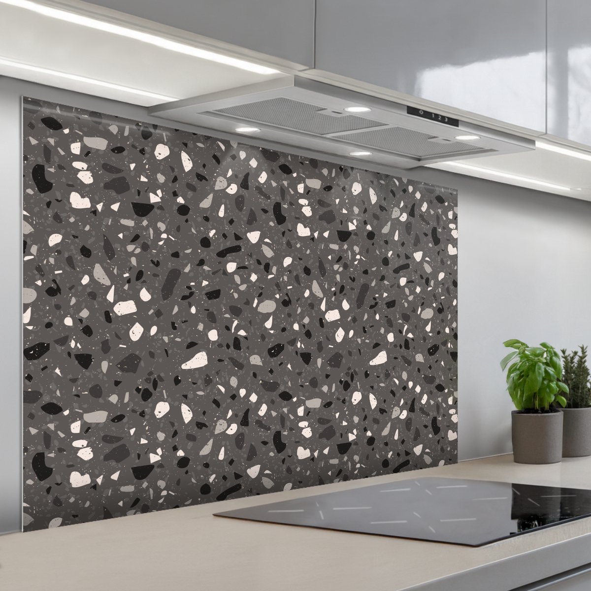 Spatscherm 120x80 cm - Zelfklevende achterwand Terrazzo - Patroon - Grijs - Keuken muurbeschermer - Spatwand fornuis