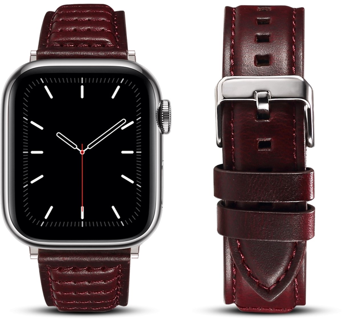 By Qubix - Oil Wax Leren band - Roodbruin - Geschikt voor Apple Watch 38mm / 40mm / 41mm / 42mm