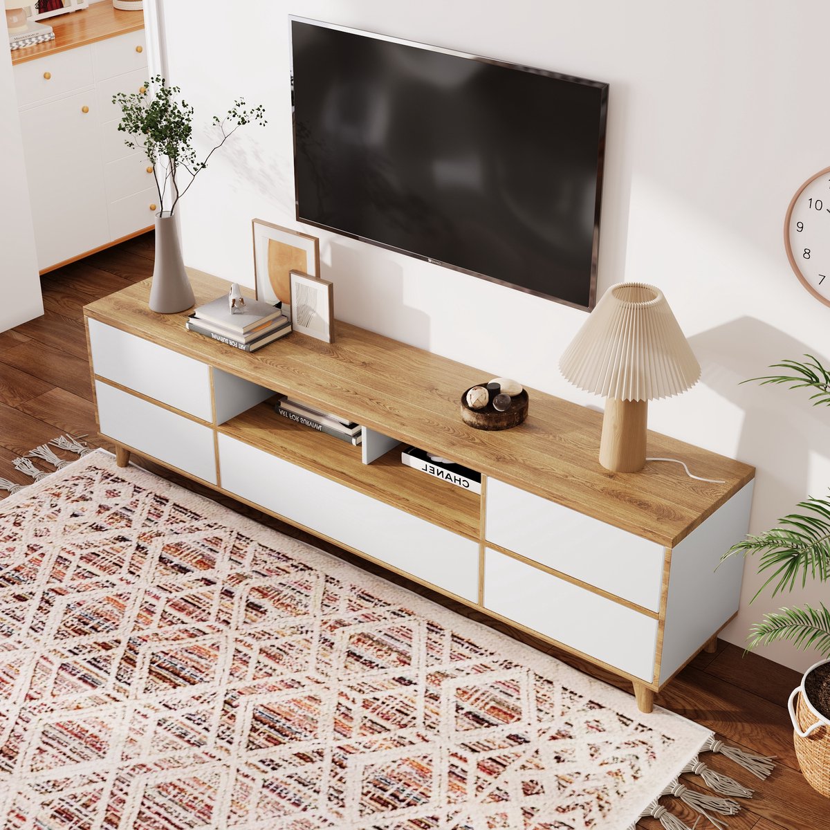 REDOM TV-meubel - MDF - met deuren - 175*37*51cm White Wit