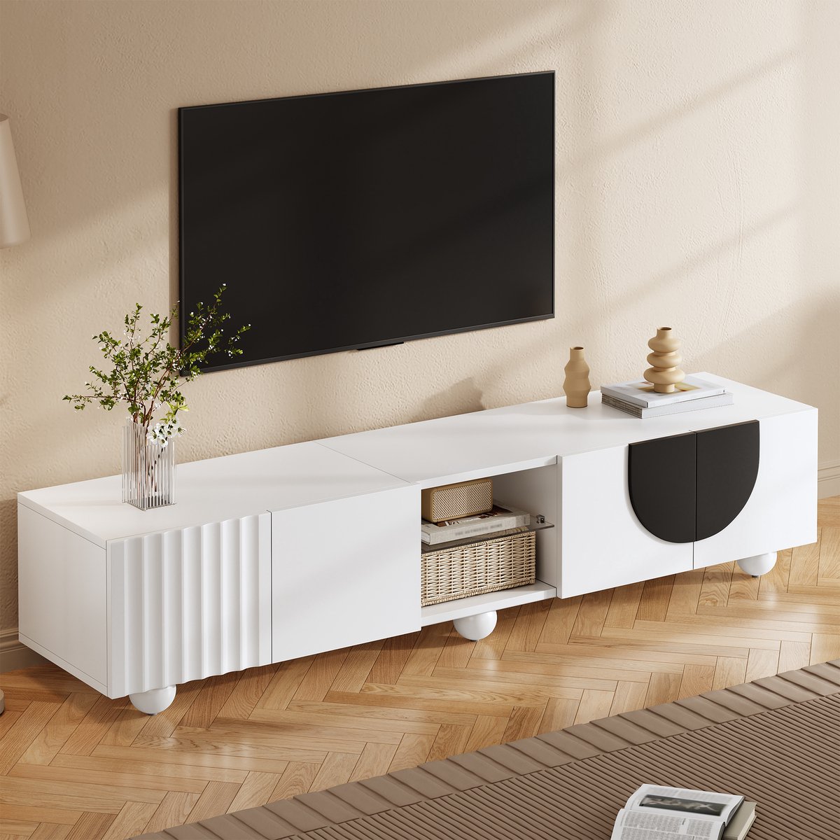 REDOM - TV-meubel - MDF - met deuren - 180 L x40 B x 41,5 H(cm) White