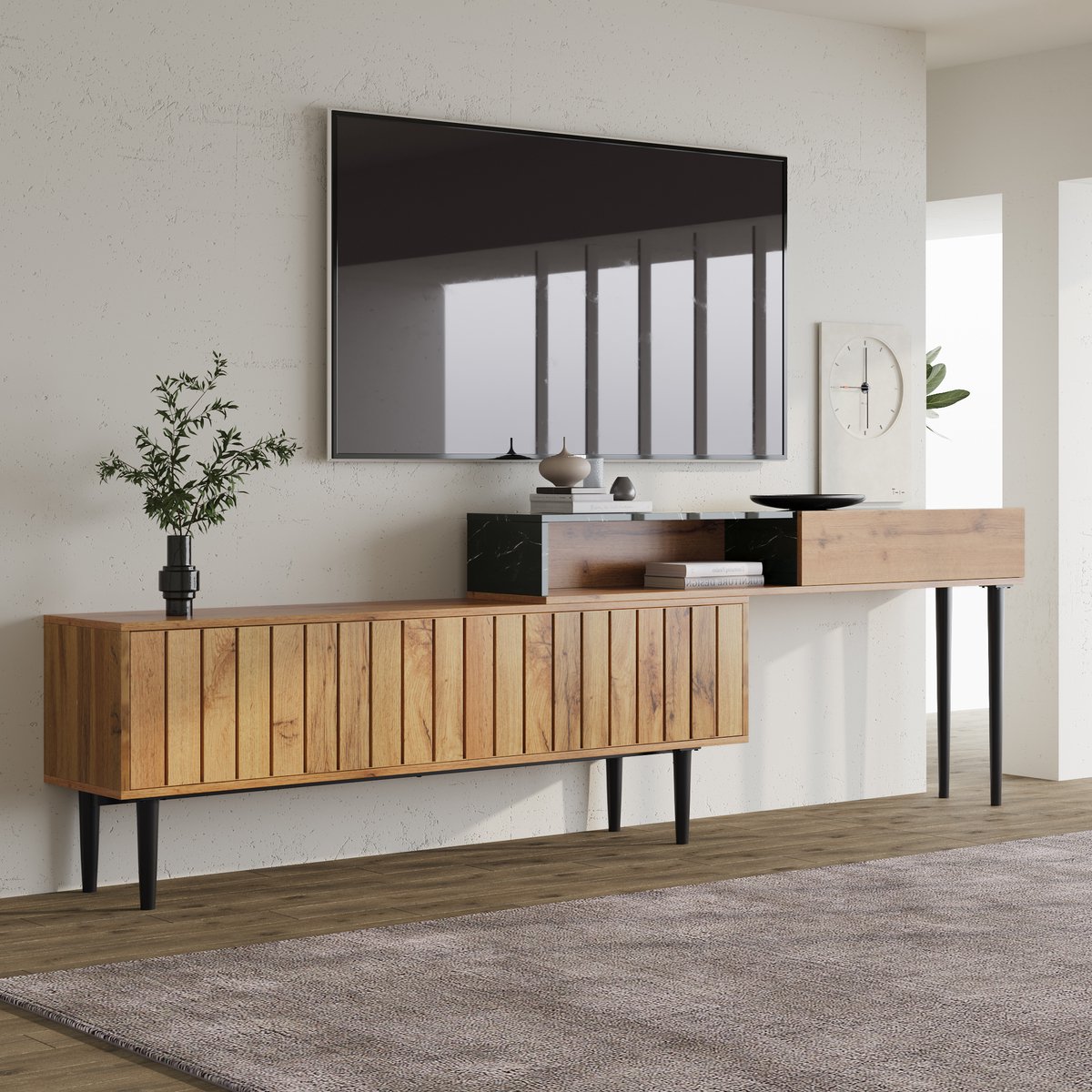 REDOM TV-meubel - MDF - opbergruimte - Natural Wood Natuurlijk hout