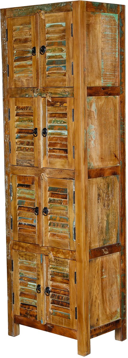 Hoge kast – smalle Kledingkast – massief hout – mangohout – vintage boho landelijk – hal slaapkamer woonkamer