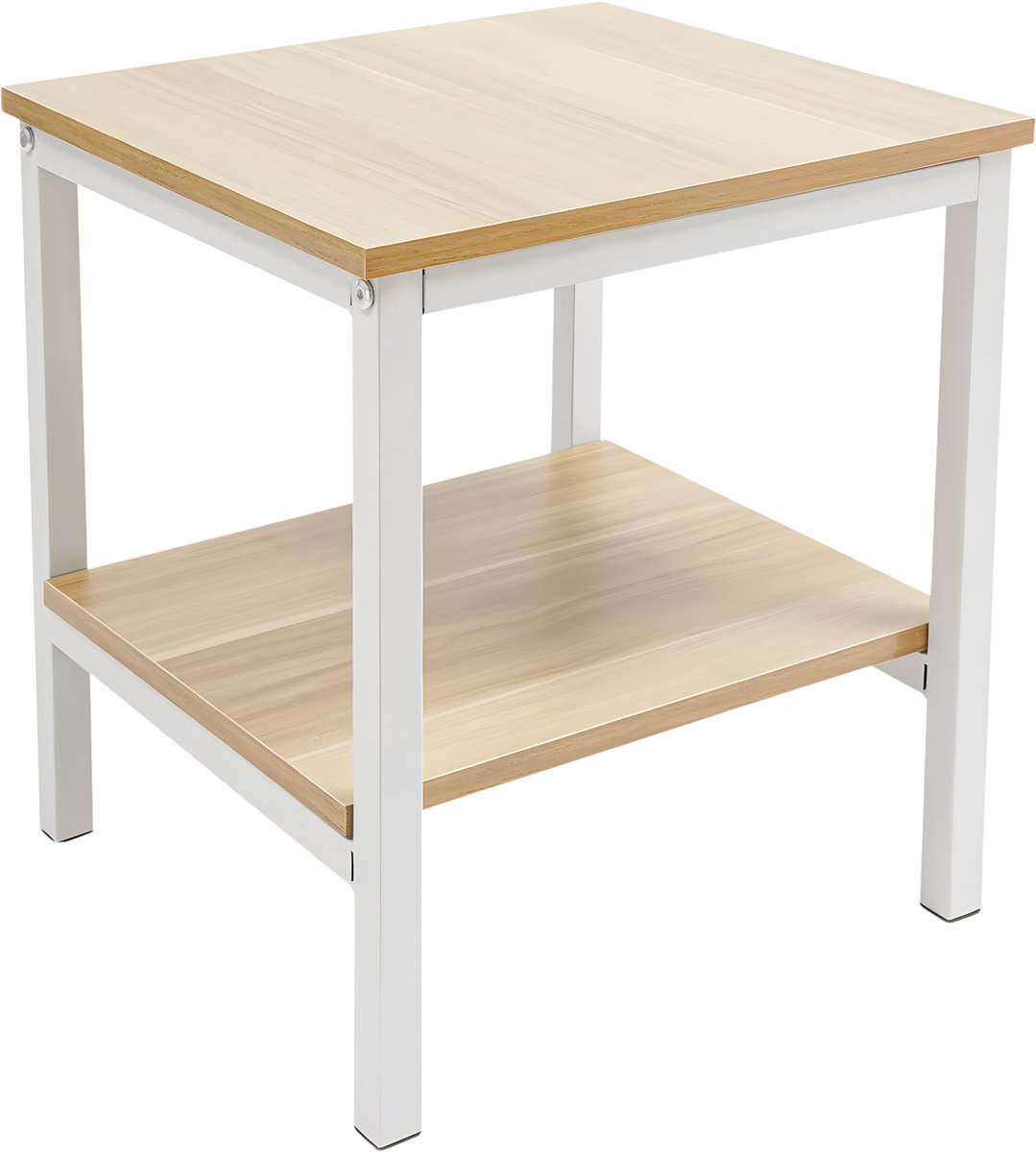 Happiq Bijzettafel - Voor slaapkamer of woonkamer - Met opbergrek en plank - Wit