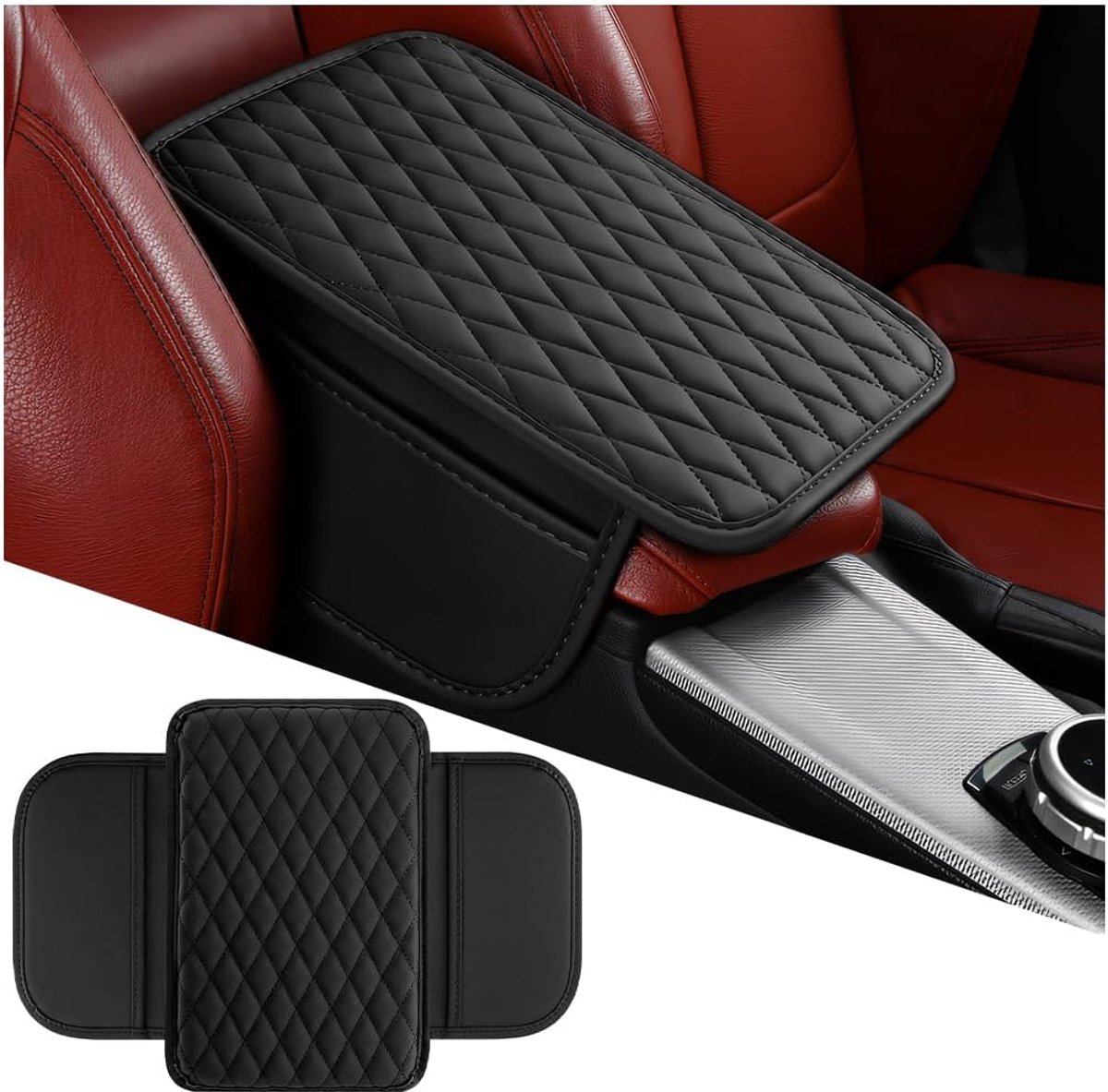 Auto middenconsolehoes, armsteunbeschermer van microvezelleer - zwart