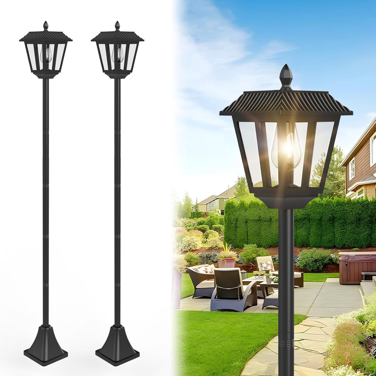LED Solar Lantaarns voor buiten, graflantaarn met grondpen – weerbestendige tuinverlichting, warm wit (2 stuks)