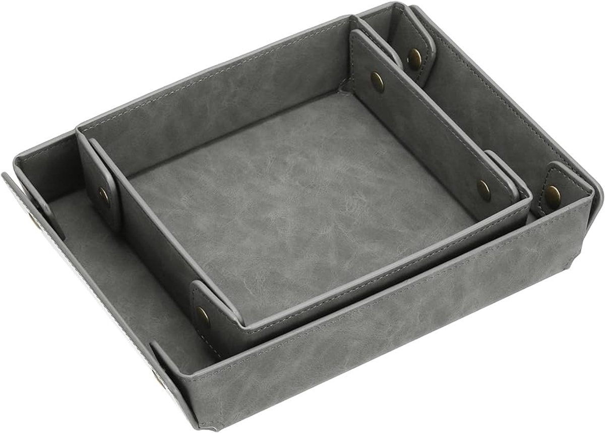 Lederen Sieraden Valet Tray - Grijs - Kunstleer