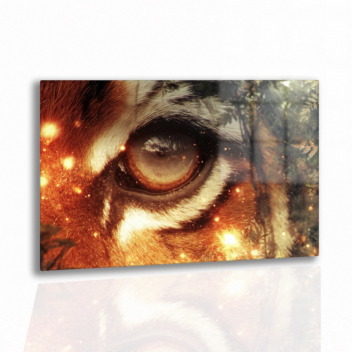 Tijgeroog en gloed – acrylglas – Glasschilderij – 105x70 cm