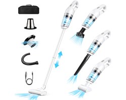 Wishdor 2-in-1 Draadloze Steelstofzuiger & Handstofzuiger (Kruimeldief) - 10.000 Pa - 120W - Inclusief Accessoires - Voor Auto en Huis - Wit