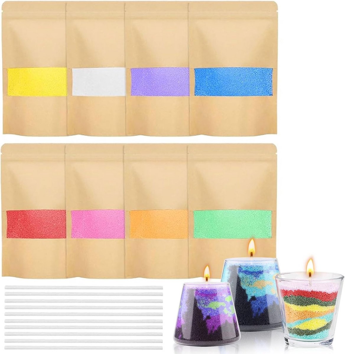 8 Kleuren DIY Kaars Gietset - Wasgranulaat & Lonten voor Zelf Kaarsen Maken