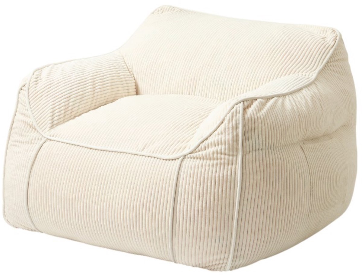 Bananair Zitzak fauteuil - XXL poef - Ribfluweel - 100x110 cm - Gebroken wit