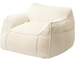 Bananair - Zitzak fauteuil - XXL poef - Ribfluweel - 100x110 cm - Gebroken wit