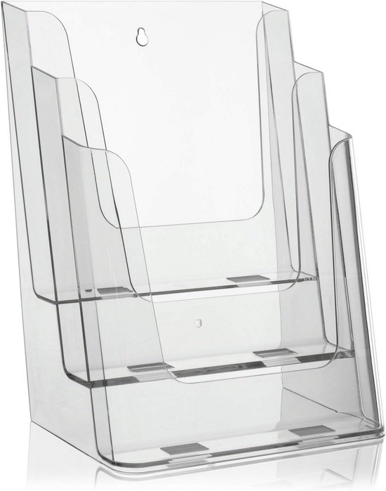 VITAdisplays® Tafelbrochurestandaard – 3 Etages, DIN A4, Transparant – Ook Geschikt Voor Wandmontage