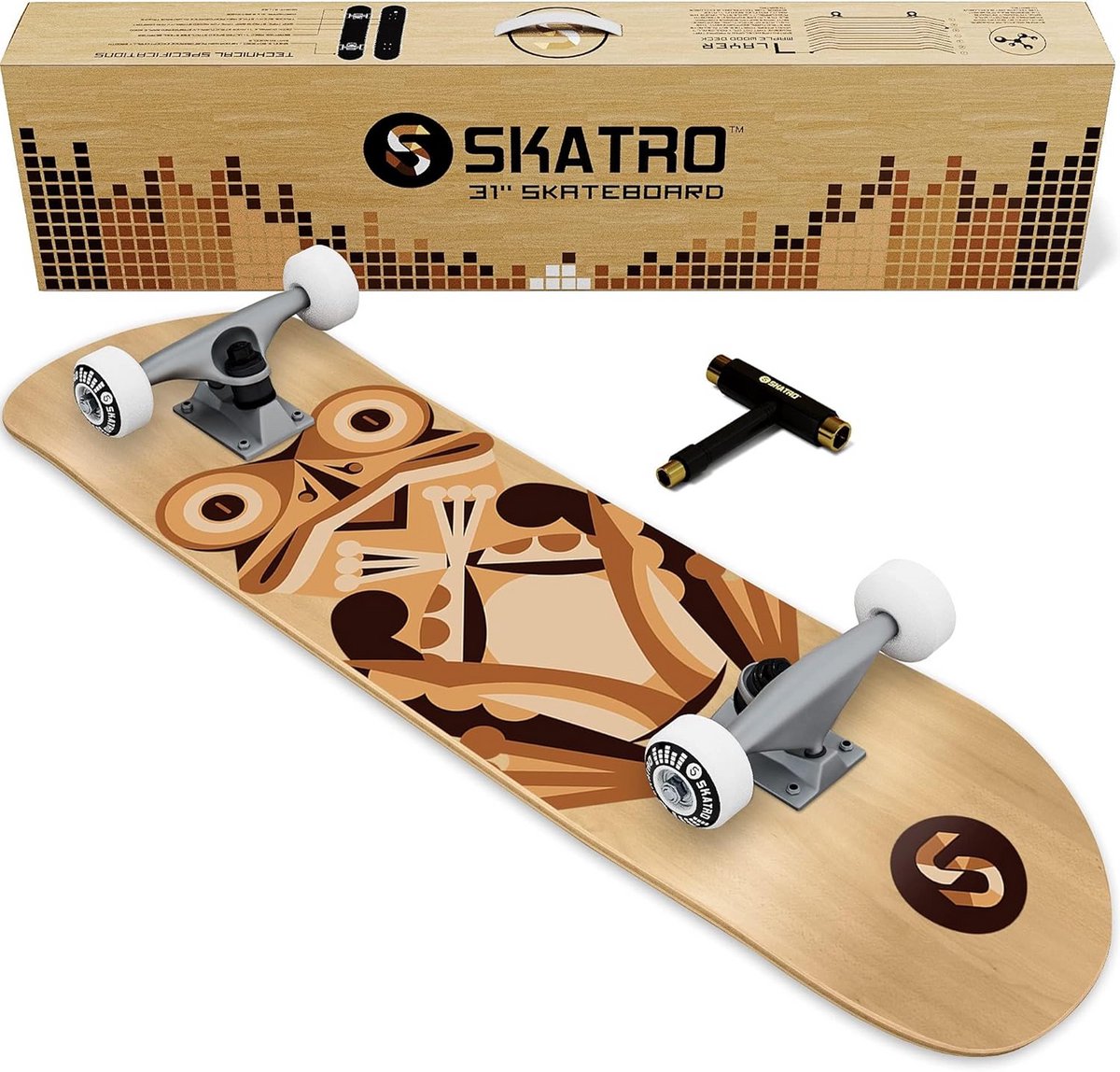 Compleet Skateboard 31 Inch Trick Skateboard voor Beginners en Gevorderden Voor Jongens Meisjes en Volwassenen Beige
