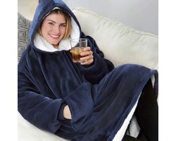 Hoodie Oversized Blanket Hoodie voor Mannen en Vrouwen Extra Warme Deken met Mouwen Ultrazachte Fleece Deken Blauw Soft Fleece Sweatshirt Giant Hood Large Pockets Sleep Hug
