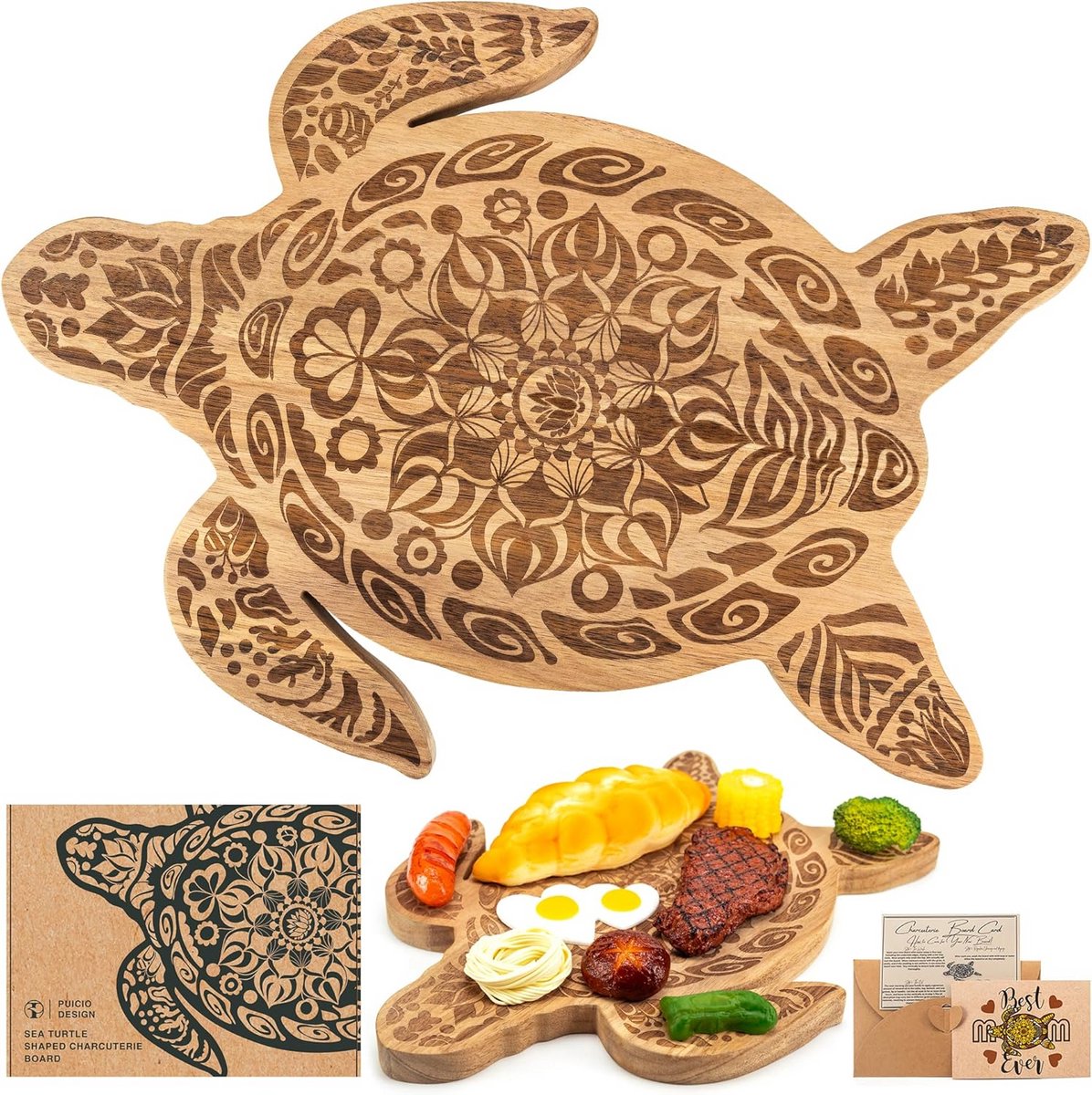 Decoratieve Acacia Houten Serveerplank Schildpad Vorm - Kaas- en Borrelplank
