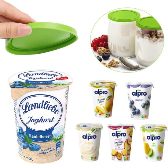 Herbruikbare Siliconen Deksel voor Yoghurtbeker - Set van 4 - Lekvrij en Universeel — afbeelding 5