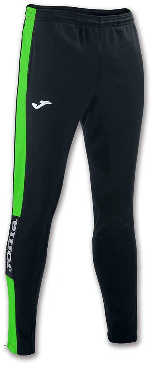 Zwarte Joma Championship IV lange broek voor heren met groene accenten en logo, ideaal voor sportieve prestaties.