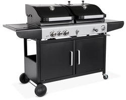 sweeek - 2-in-1 barbecue, gas en houtskool, 2 branders + 1 zijbrander, gietijzeren roosters, thermometers - marsac