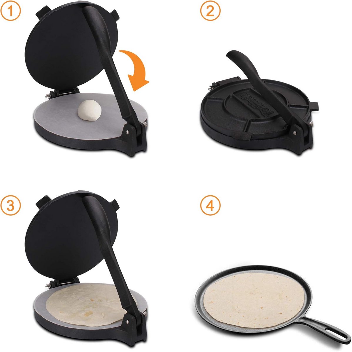Tortillapers van Gietijzer met Receptenboek en Perkamentpapier - 25 cm