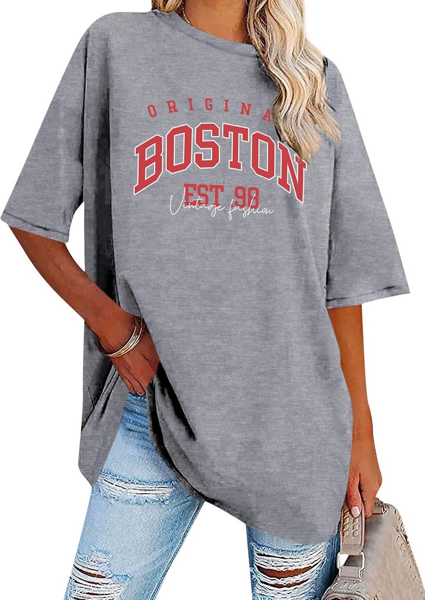 Oversized T-shirt voor dames met Los Angeles Letterprint, Losvallende Zomer Top met Ronde Hals