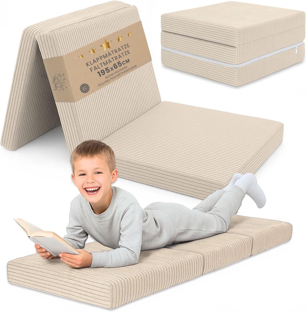 Opvouwbaar Logeer- en Vloermatras Kind 65x195cm Beige