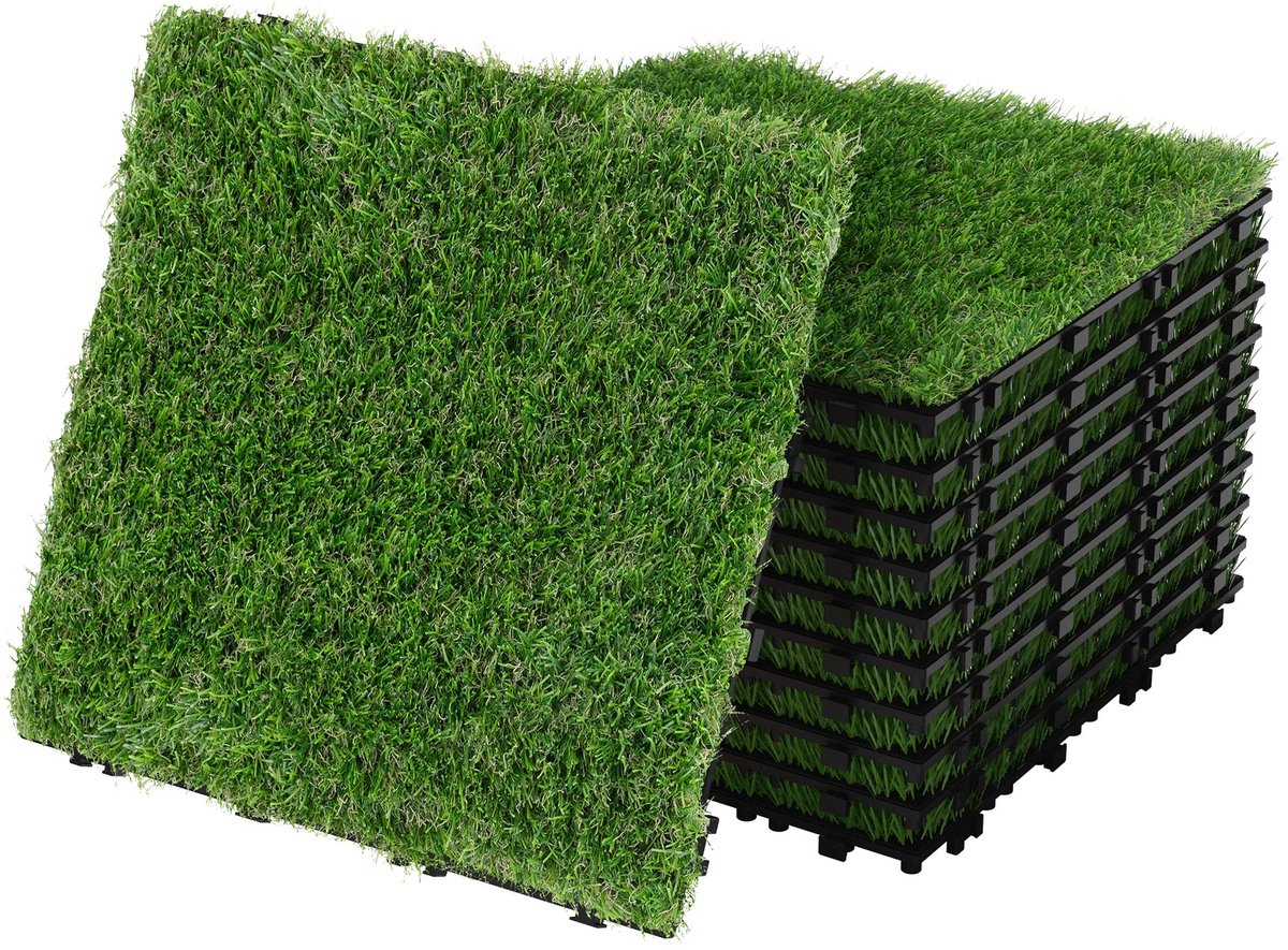 Kunstgrastegels 30x30 cm, 44 stuks=4m², graslook vloerbedekking met kliksysteem en drainage ML-Design