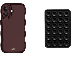 xoxo Wildhearts Telefoonhoesje Glossy Wavy Case Burgundy + Telefoonsticker Stick On Me Square Zwart – geschikt voor iPhone 16