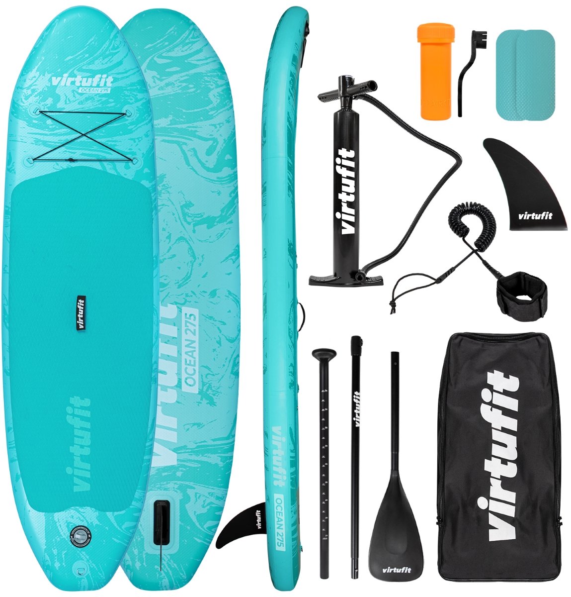 VirtuFit Supboard Ocean 275 - Turquoise - Stand Up Paddle Board - Opblaasbaar - Voor beginners en gevorderden - Verstelbare peddel - Max. 180 kg - Met accessoires en draagtas