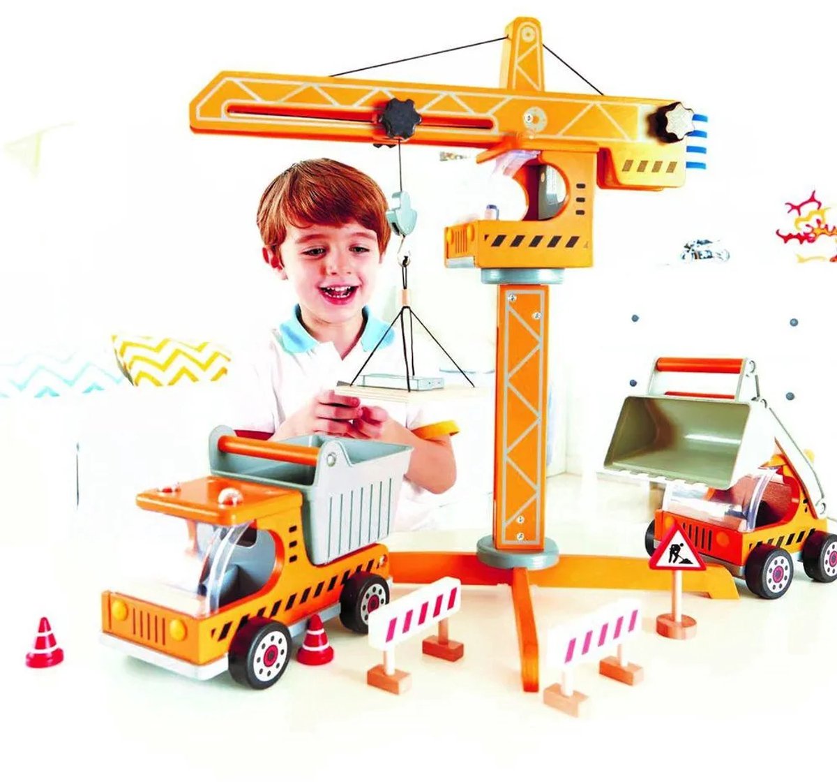 Hape Grote Bouwkraan met Bouwplaats Accessoires - Speelgoed Kraan voor Kinderen vanaf 3 jaar — afbeelding 18