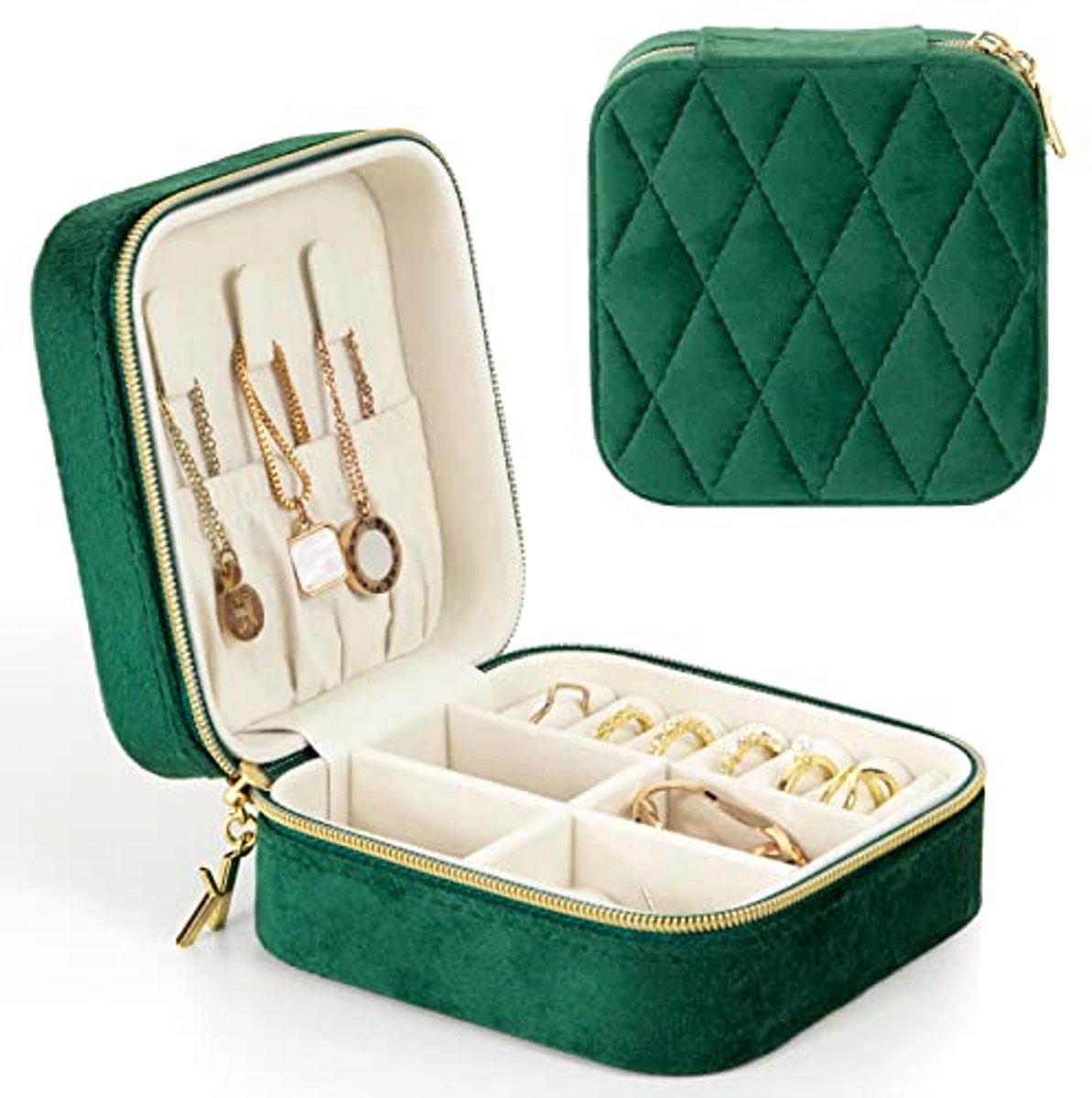 Kleine Sieradenbox voor Vrouwen | Draagbare Reis Sieraden Organizer | Fluwelen Sieraden Doos voor Oorbellen, Ringen, Kettingen (Groen)