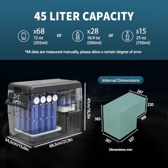 45L elektrische compressor koelbox en vriesbox - Mini koelkast voor auto en vrachtwagen - 12/24V en 230V — afbeelding 4