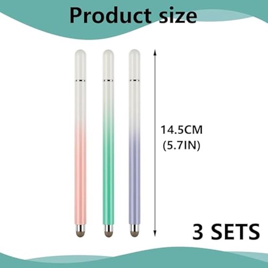 3-pack touch stylus, 2-in-1 universele smart pen touchscreen stylus compatibel met alle tablet touchscreens Geschikt voor Ga1axy/Xiaomi/iPad (paars + roze + groen) van Merkloos — afbeelding 5