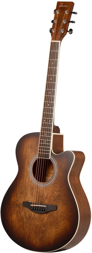 Bruine Fazley akoestische gitaar met cutaway, gericht op de zijkant.