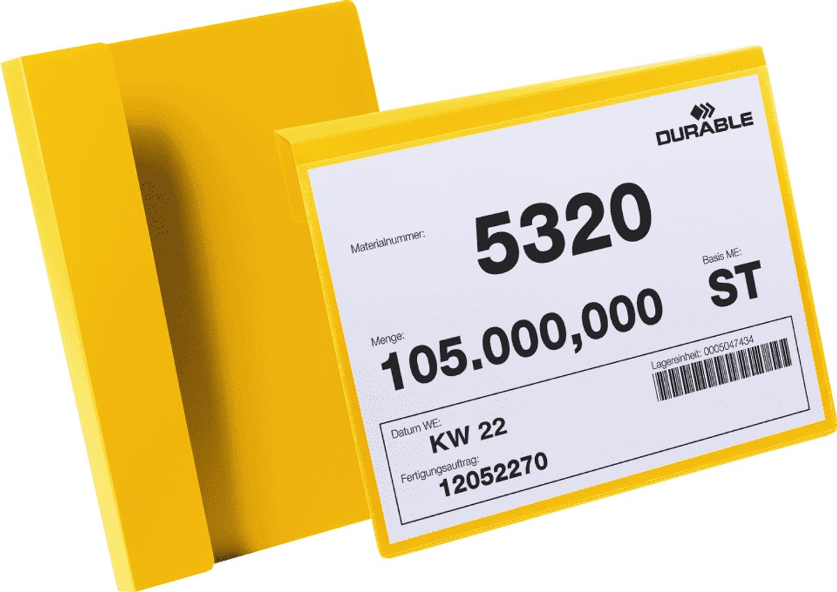 DURABLE identificatietas met vouw, geel/transparant, 210 x 148 mm, 50 stuks