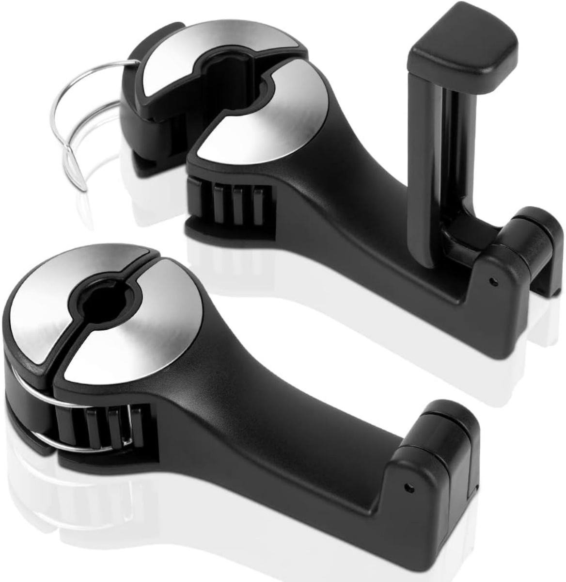 GELLDG 2 stuks autohaken - Multifunctioneel - Autohoofdsteunhaken - 2-in-1 autostoelhaken - Met telefoonhouder - 360° verborgen haken - Draaibaar - Verstelbaar - Geschikt voor autoaccessoires - Zilver