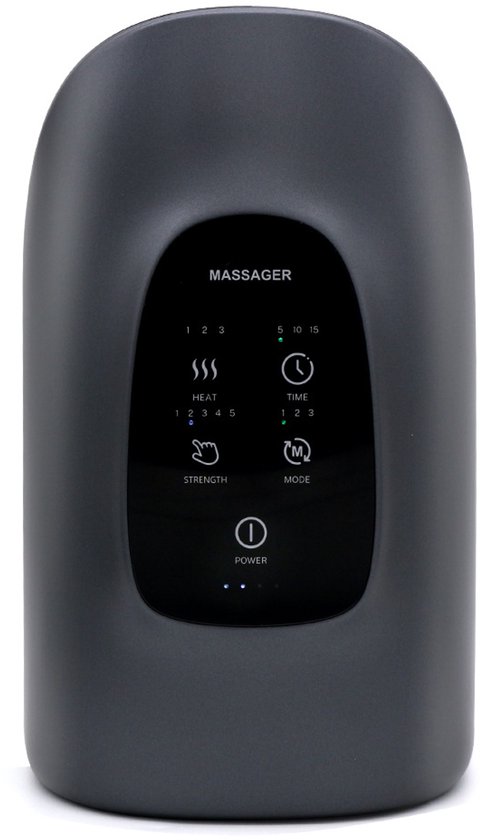 Foto: Elektrische handmassager met drukverwarming voor verlichting van vermoeidheid door acupunctuurpunten in de hand wit