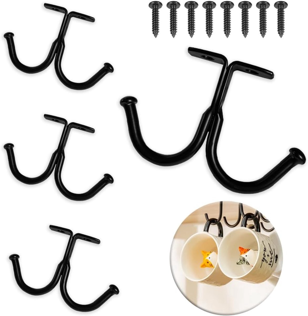 Stunq® Set van Vier Hangers voor Koffiekopjes met Schroeven - Robuuste Opslagoplossing