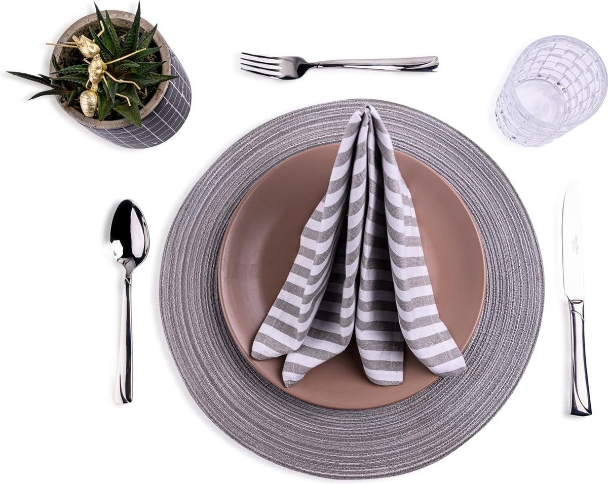 Stunq® stoffen servetten, wit, grijs gestreept, 100% katoen, 45 x 45 cm, servetten, ideaal voor Pasen, bruiloft, feestdagen, Kerstmis, keuken, eettafeldecoratie, 12 stuks