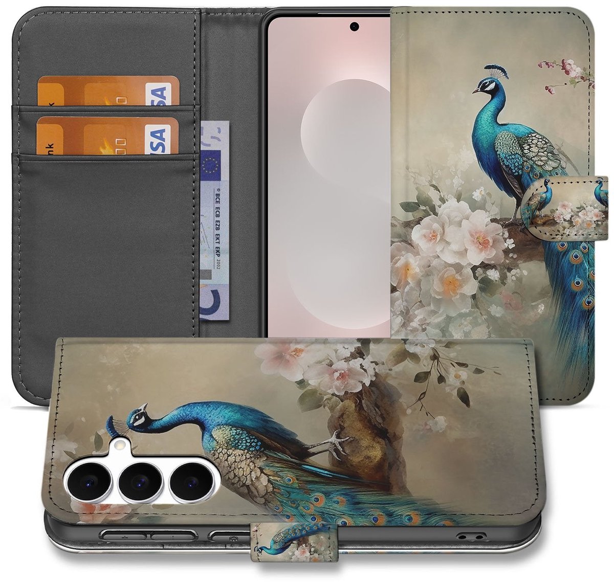 Telefoonhoesje Met Pasjes Vintage Pauw Design Voor Samsung Galaxy S25 FE