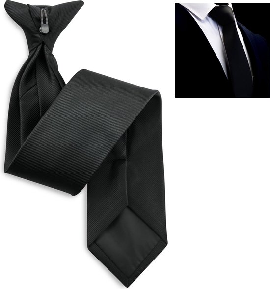 Foto: Sorprese clip stropdas zwart veiligheidsstropdas effen 6 cm stropdassen heren cadeau