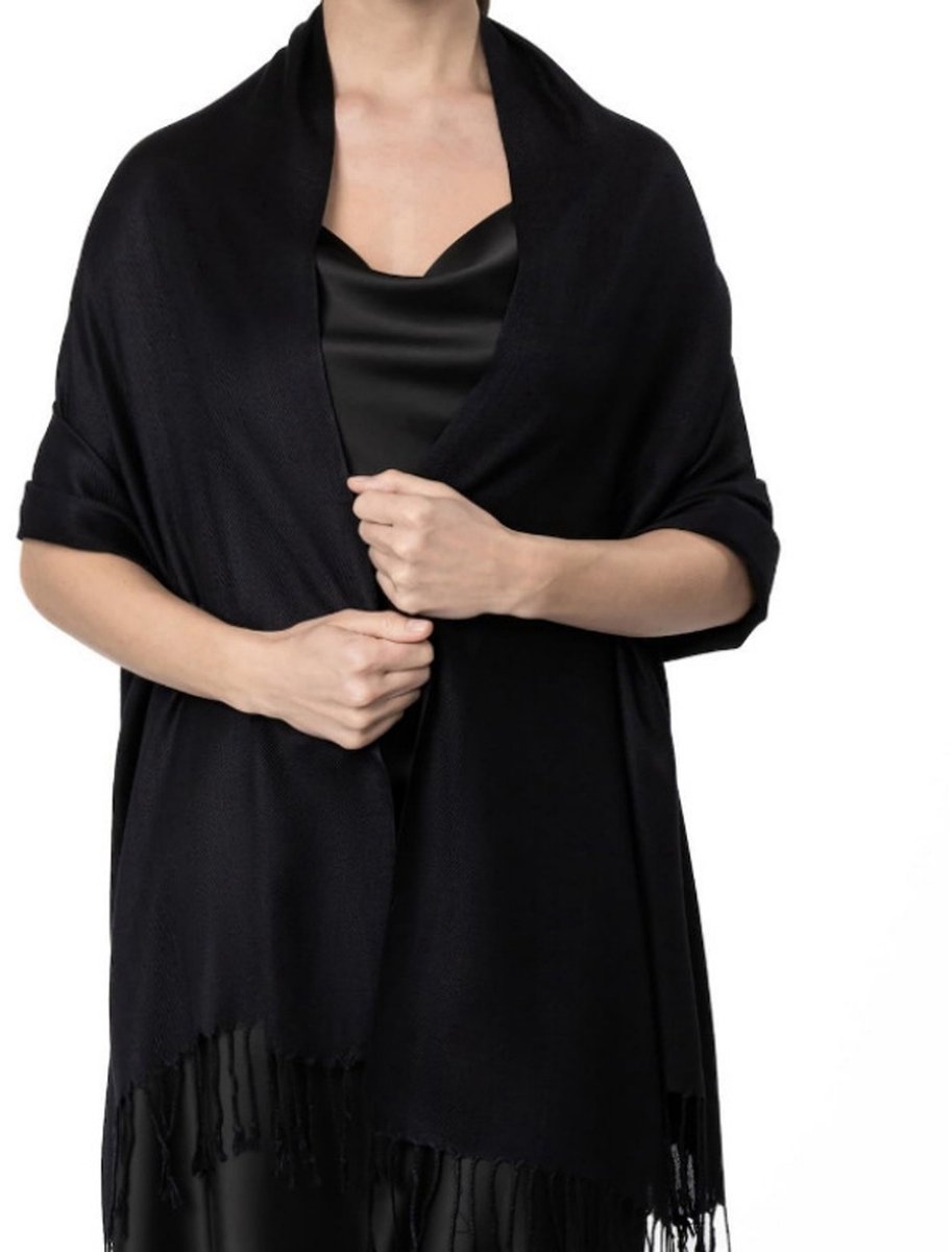 Pashmina Sjaal - 200 x 65 cm - Zachte Warme Omslagdoek - Bruiloft Avondjurk - Dames Sjaal - Cadeau Idee - Zwart