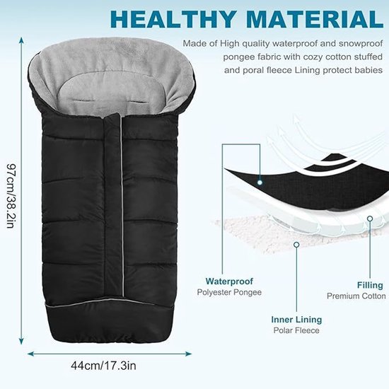 Voetenzak voor kinderwagen-Voetenzak wintervoetenzak voor kinderwagen, universele babyvoetenzak, buggy, winter, met ritssluiting, reflecterende strepen, waterdicht, voor sportwagen, jogger, buggy, zwart van Merkloos — afbeelding 4